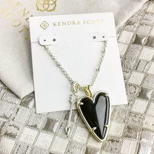 Ansley Heart Long Necklace Gold Black Obsidian